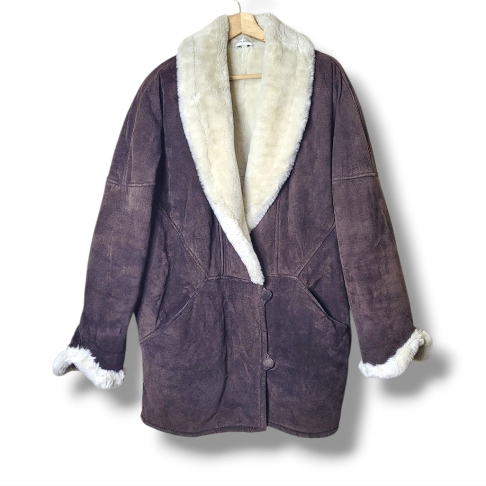 Marvin Richards Brown Suede Winter Coat • Faux Fur Lined Heavyweight Large
